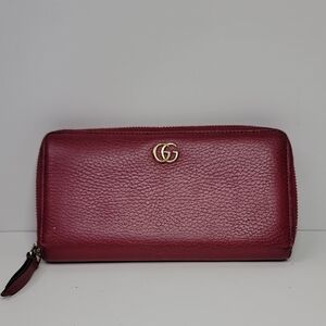 GUCCI MARMONT ZIP LONG WALLET GG LOGO RED LEATHER